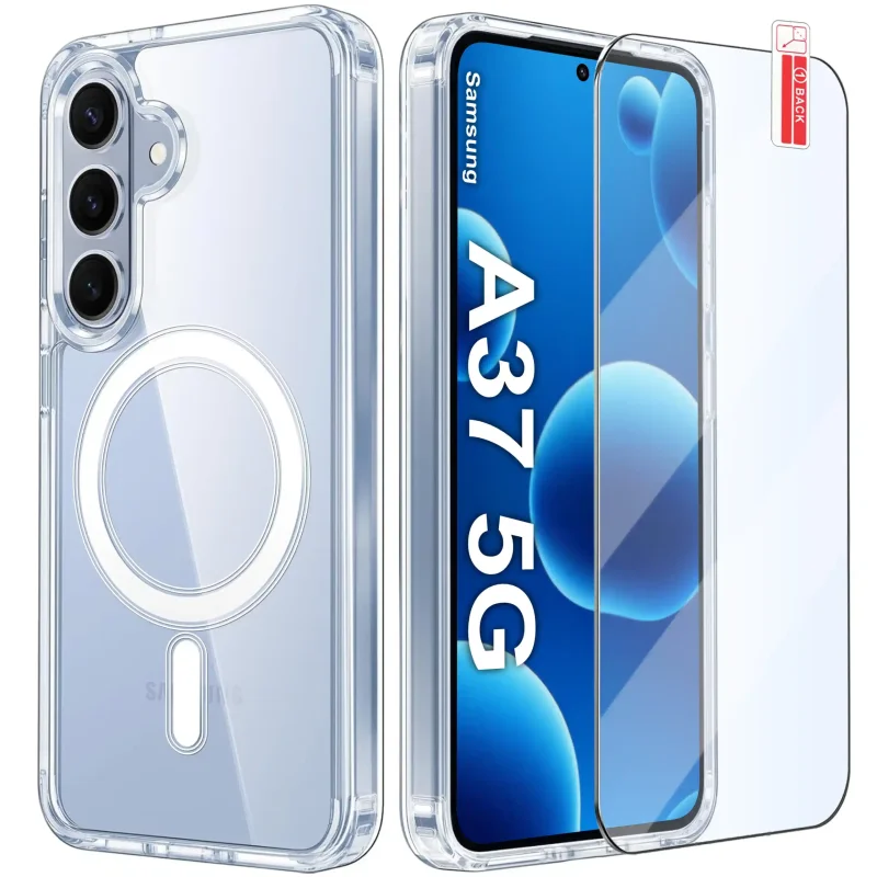 Przezroczyste etui MagSafe do Samsung Galaxy A37 5G z wbudowanym pierścieniem magnetycznym oraz szkło hartowane 9H