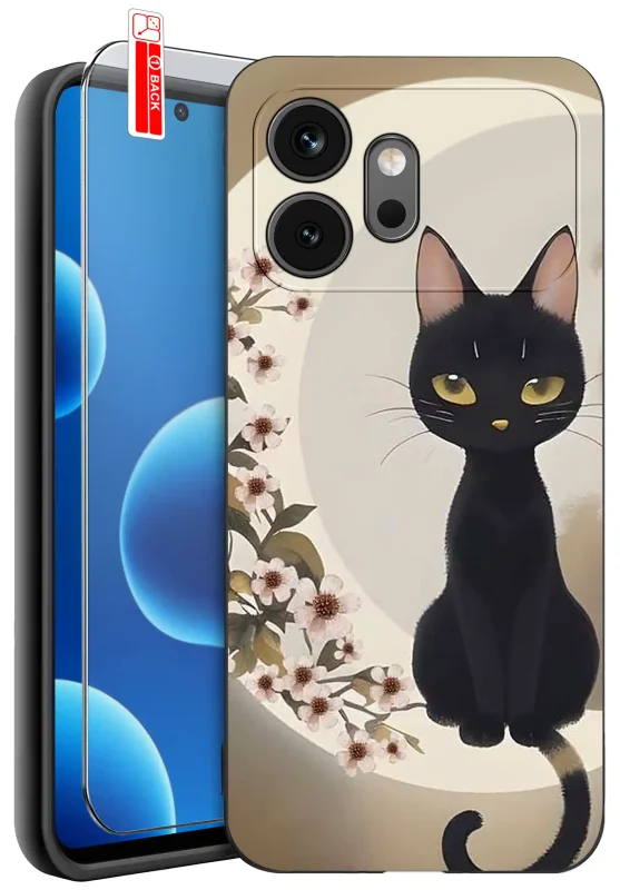 Etui na Dzień Babci do Honor 600 z nadrukiem kota oraz szkło hartowane w zestawie