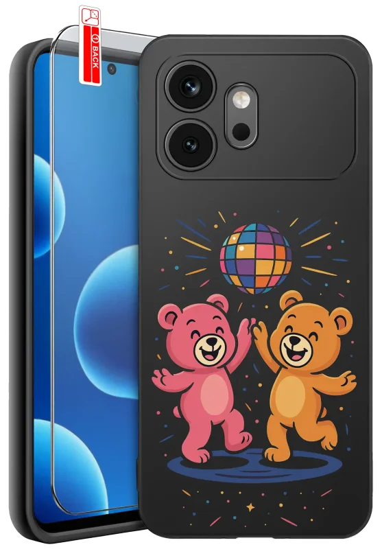Etui Honor 600 z kolorowym nadrukiem dwóch tańczących misiów pod kulą disco oraz szkło hartowane 9H w zestawie