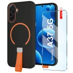 Etui do Samsung Galaxy A37 5G czarne MagSafe z paskiem na palec ze szkłem