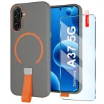 Etui do Samsung Galaxy A37 5G szare MagSafe z paskiem na palec ze szkłem