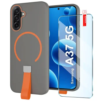Etui do Samsung Galaxy A37 5G szare MagSafe z paskiem na palec ze szkłem