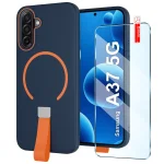 Etui do Samsung Galaxy A37 5G granatowe MagSafe z paskiem na palec ze szkłem