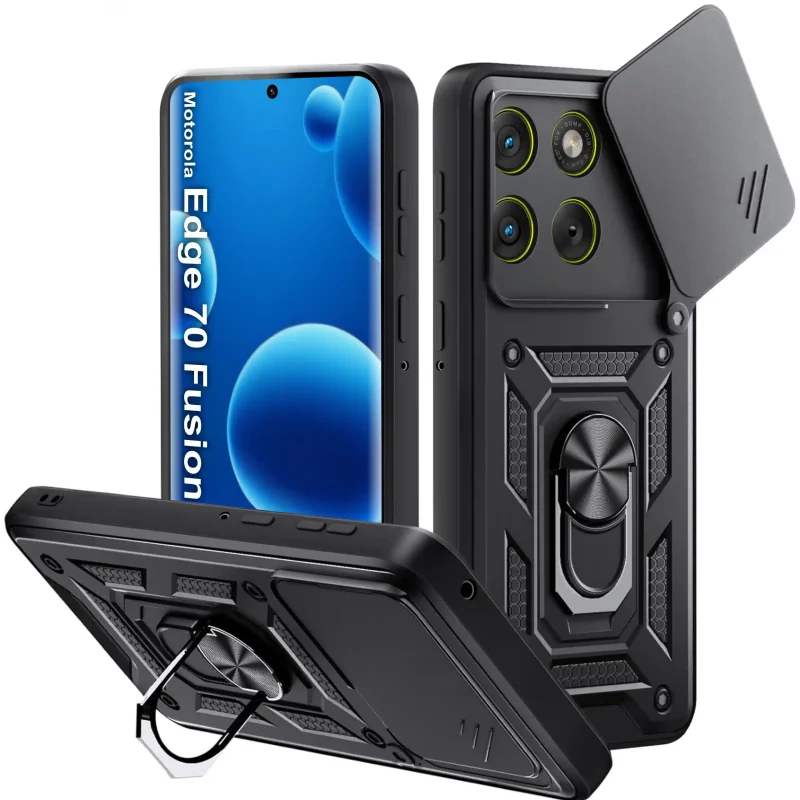 Etui pancerne do Motorola Edge 70 Fusion z ringiem, podstawką i przesuwną osłoną aparatu