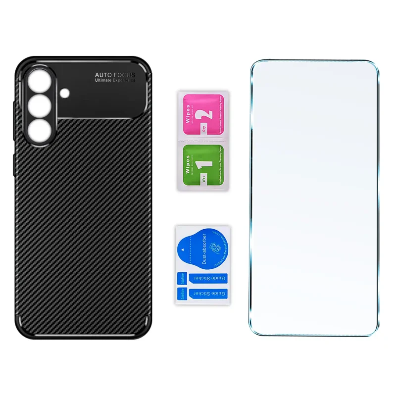 Etui carbon do Samsung Galaxy A37 5G ze szkłem 9H i zestawem montażowym