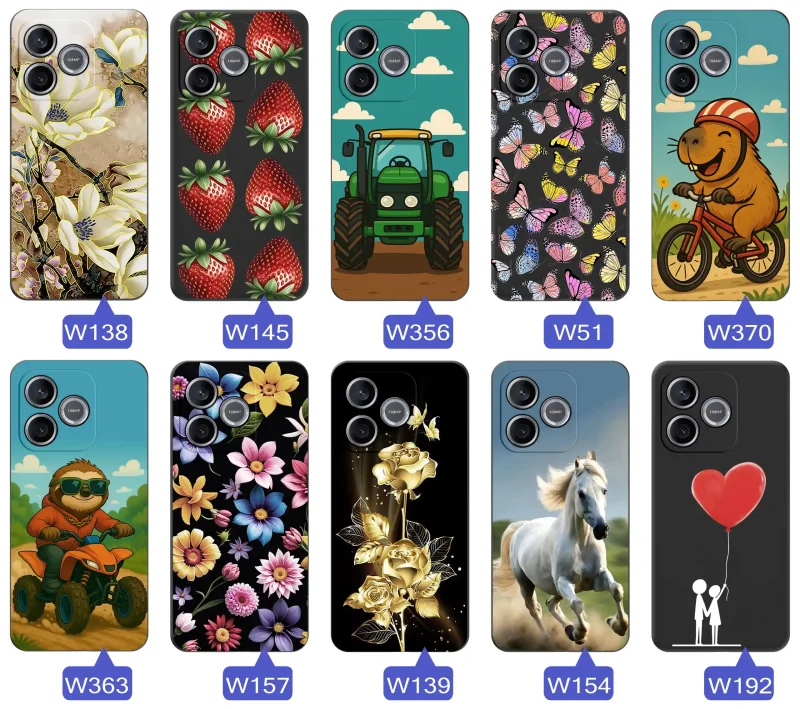 Różne etui z wiosennymi wzorami na Honor 600 Lite, czarne silikonowe plecki z motywami kwiatów, motyli i truskawek
