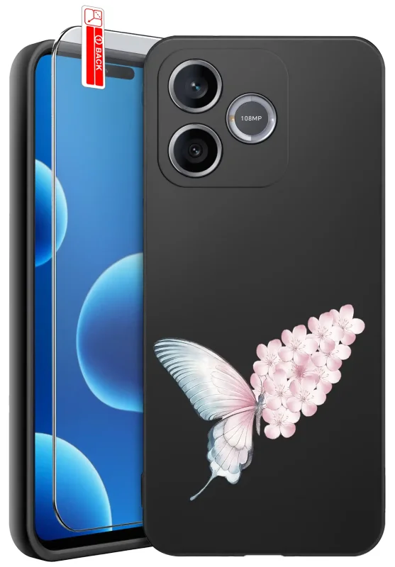 Etui wiosenne do Honor 600 Lite z nadrukiem motyla i kwiatów oraz szkło hartowane 9H w zestawie