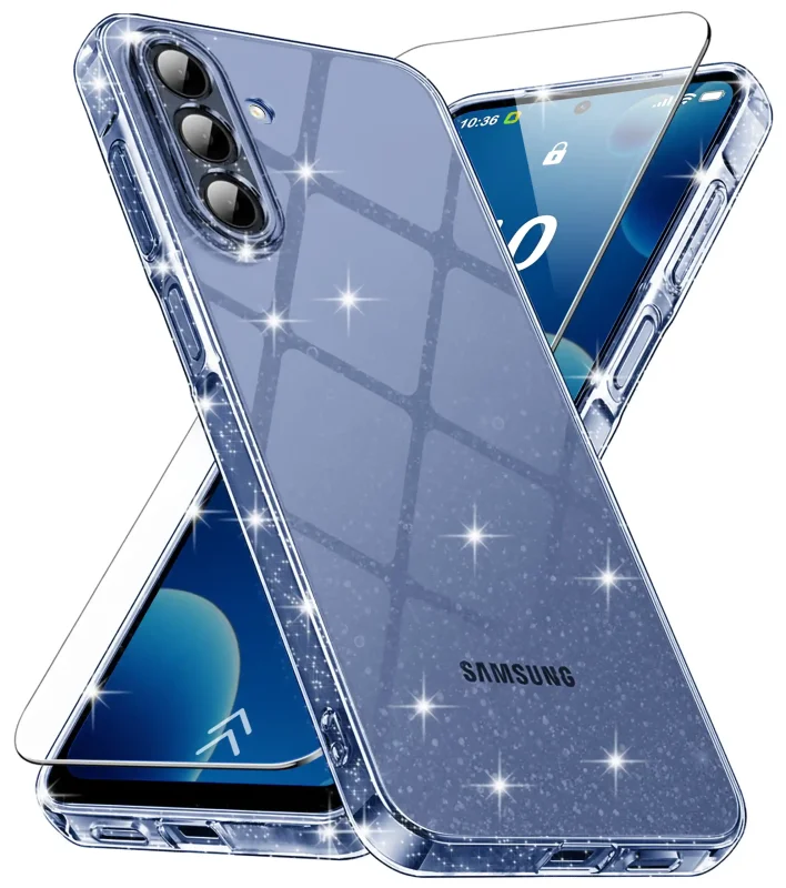 Przezroczyste etui z brokatem do Samsung Galaxy A27 5G oraz szkło hartowane 9H w zestawie