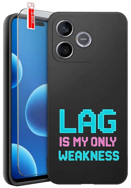 Etui dla gracza do Honor 600 Lite z nadrukiem Lag is my only weakness oraz szkło hartowane 9H w zestawie