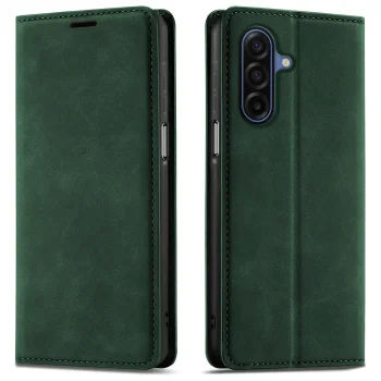 Etui do Samsung Galaxy A17 5G skórzane Velvet zamykane zielone ze szkłem