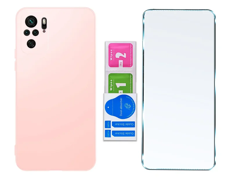Matowe pudrowo różowe etui silikonowe do Xiaomi Redmi Note 10 / 10s ze szkłem hartowanym i zestawem montażowym
