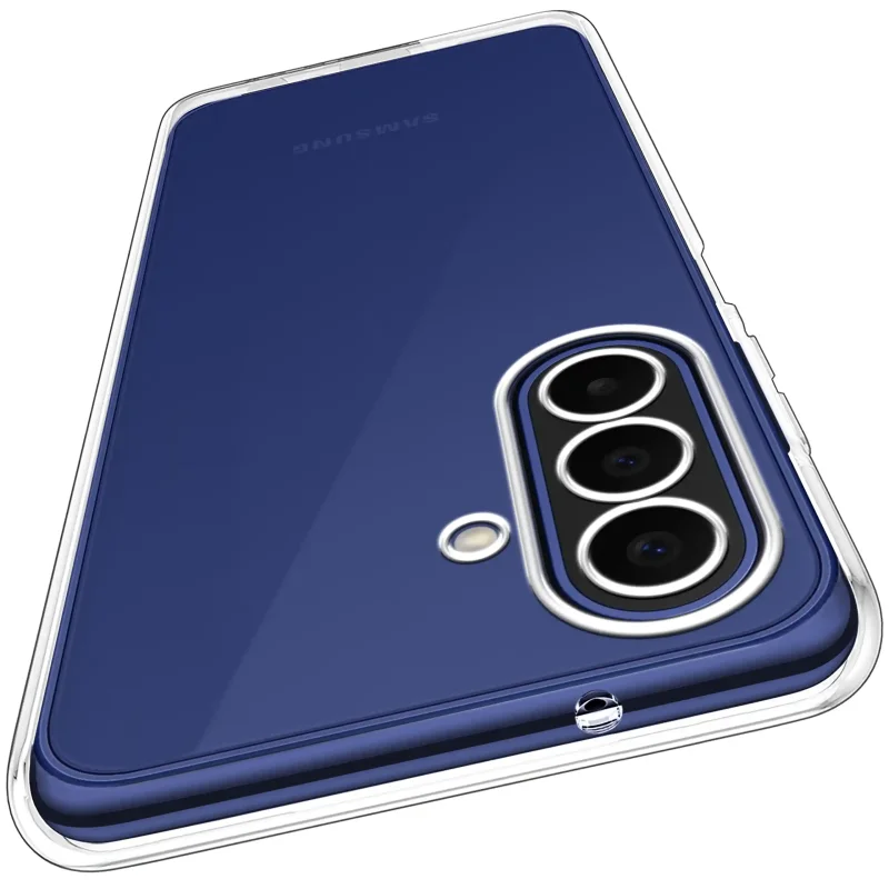 Transparentne etui Samsung Galaxy A27 5G prezentujące ochronę wyspy aparatów i smukłą konstrukcję