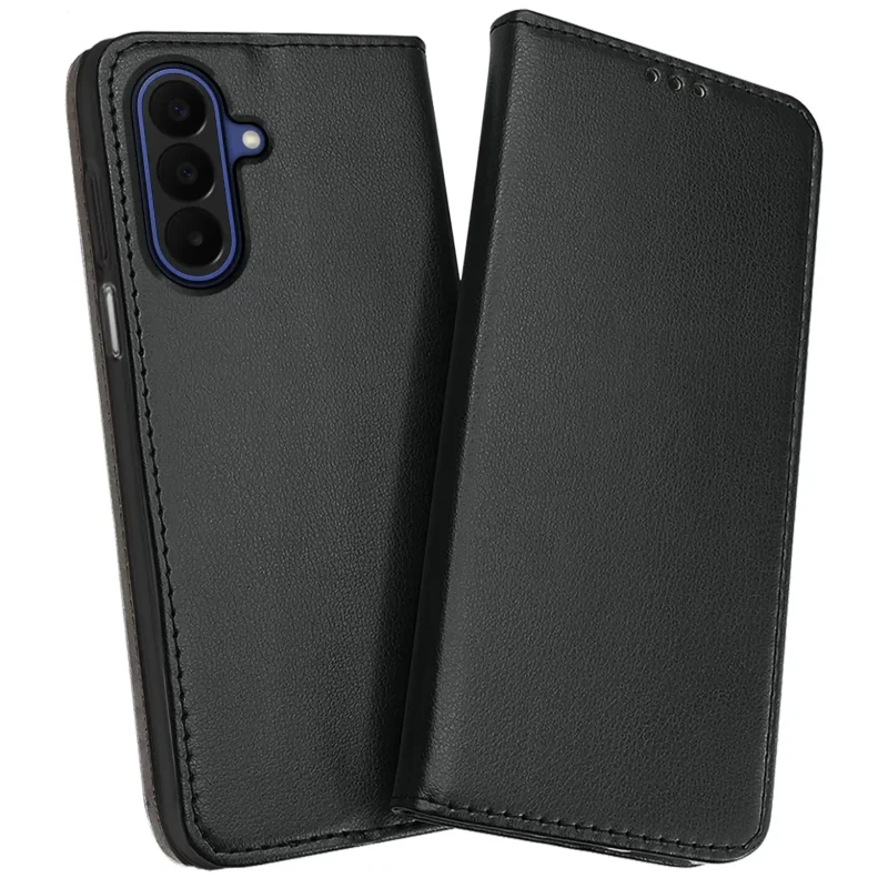 Skórzane etui z klapką do Samsung Galaxy A27 5G w kolorze czarnym z ochroną wyspy aparatów, miękkim wnętrzem i magnetycznym zamknięciem