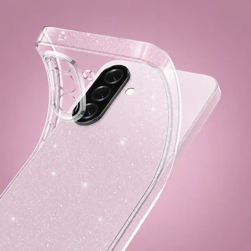 Elastyczne etui z brokatem do Samsung Galaxy A27 5G pokazujące giętką konstrukcję ułatwiającą zakładanie