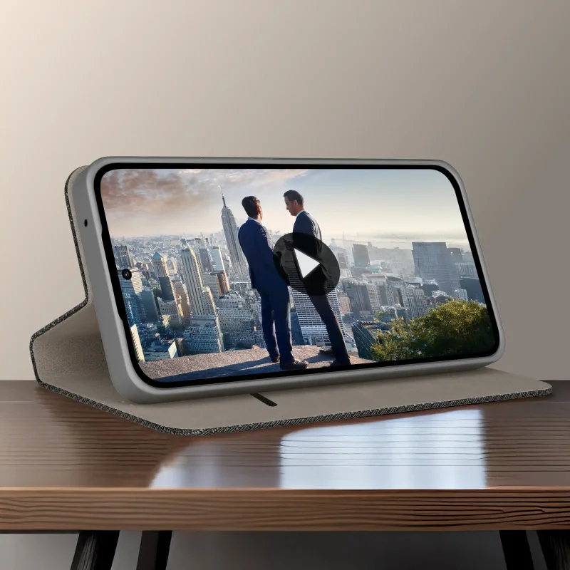 Futerał z klapką do Samsung Galaxy A27 5G złoty z funkcją podstawki umożliwiającą wygodne oglądanie filmów w pozycji poziomej