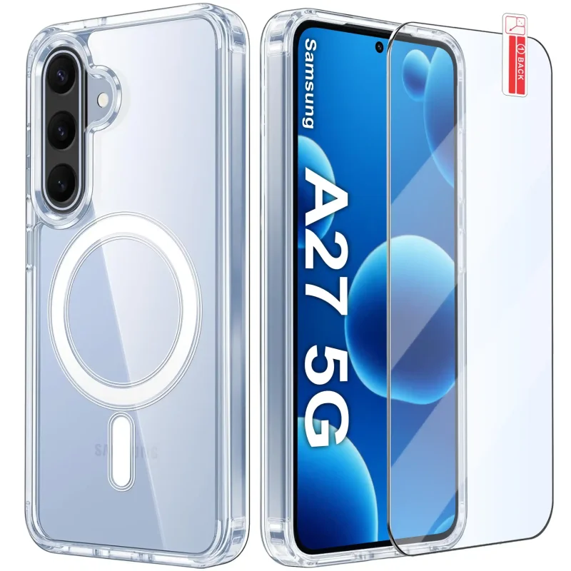 Etui MagSafe bezbarwne do Samsung Galaxy A27 5G ze szkłem hartowanym w zestawie