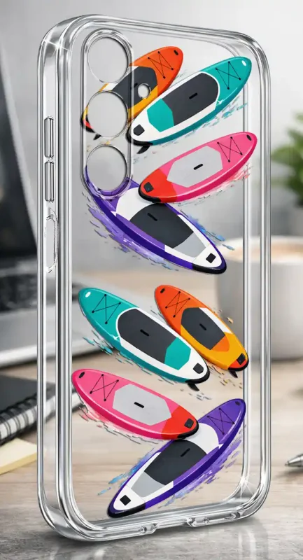 Etui na wakacje do Samsung Galaxy A14 5G z letnim wzorem desek surfingowych nanoszonym na przezroczystą obudowę