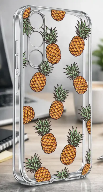 Etui na lato do Samsung Galaxy M55 5G z ananasowym wzorem nanoszonym na przezroczystą obudowę