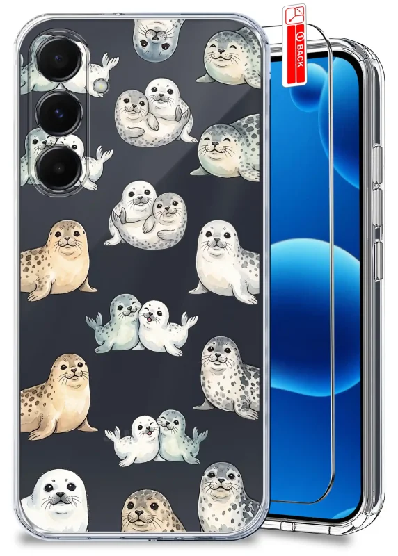 Przezroczyste etui wakacyjne do Samsung Galaxy A35 5G z nadrukiem fok oraz szkłem hartowanym w zestawie