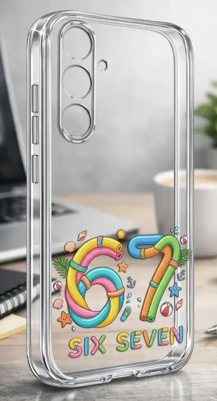 Etui na lato do Samsung Galaxy S23 z nadrukiem 67, plażowymi dodatkami i wakacyjnymi kolorami na przezroczystej obudowie