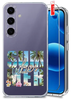 Etui do Samsung Galaxy S24 przezroczyste różne wzory wakacyjne ze szkłem