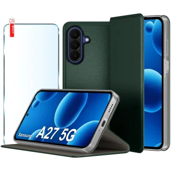 Etui do Samsung Galaxy A27 5G zielone magnetyczne zamykane ze szkłem