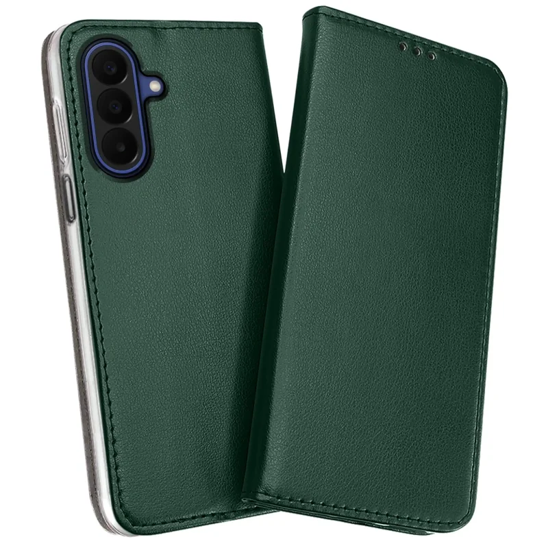 Skórzane etui z klapką do Samsung Galaxy A27 5G w kolorze zielonym z ochroną wyspy aparatów, miękkim wnętrzem i magnetycznym zamknięciem