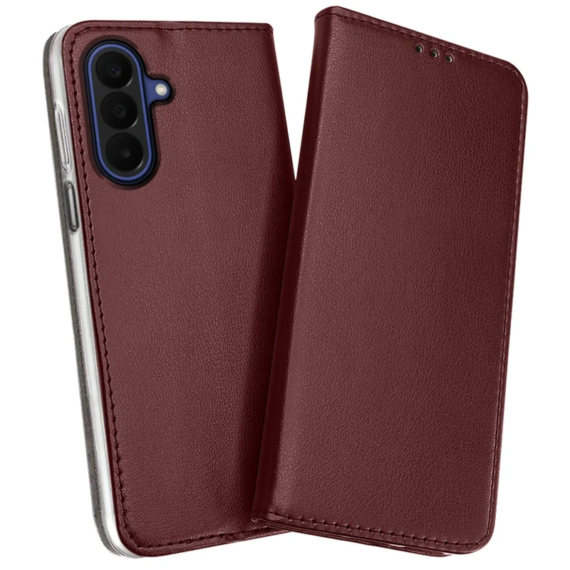 Skórzane etui z klapką do Samsung Galaxy A27 5G w kolorze bordowym z ochroną wyspy aparatów, miękkim wnętrzem i magnetycznym zamknięciem