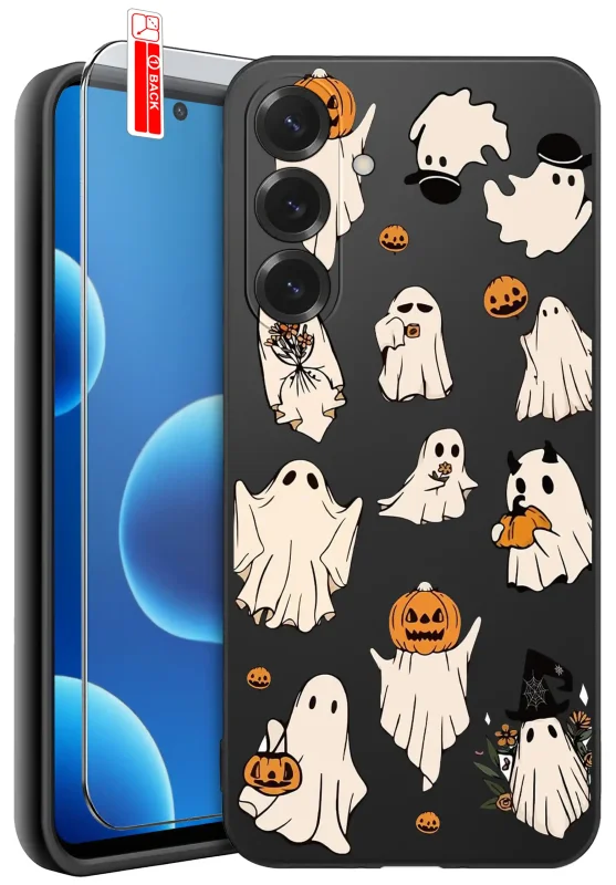 Etui Halloween do Samsung Galaxy A27 5G z nadrukiem duchów i dyni oraz szkło hartowane 9H w zestawie