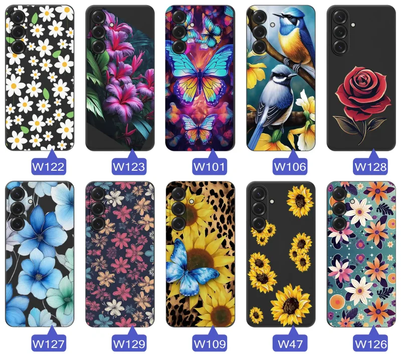 Etui wiosenne do Samsung Galaxy A27 5G z różnymi grafikami kwiatów, owoców, motyli i ptaków, kolekcja kolorowych wzorów na telefon