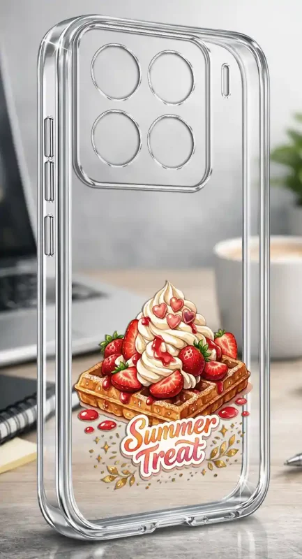 Etui na lato do Xiaomi 15 Pro z deserowym wzorem Summer Treat, truskawkami i gofrem nanoszonym na przezroczystą obudowę