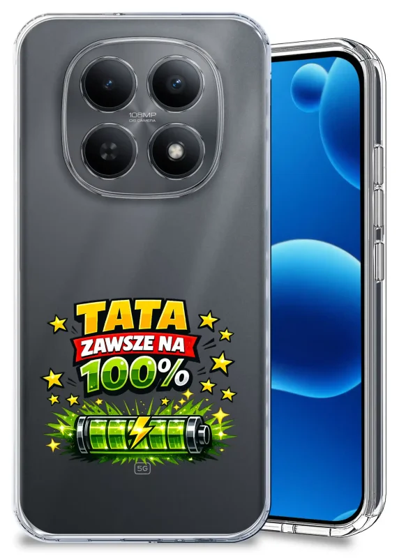 Przezroczyste etui dla Taty do Xiaomi Redmi Note 15 5G z kolorowym nadrukiem „Tata zawsze na 100%”