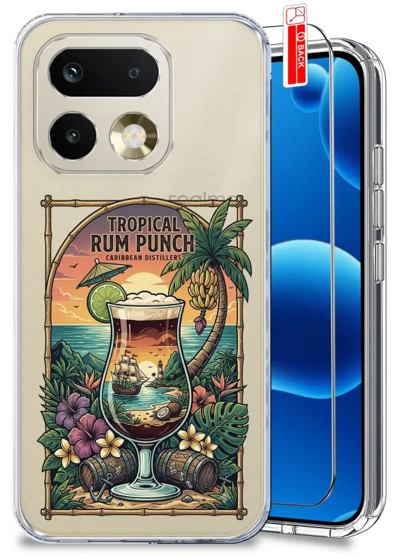 Przezroczyste etui wakacyjne do Realme 16 Pro z nadrukiem Tropical Rum Punch oraz szkłem hartowanym w zestawie