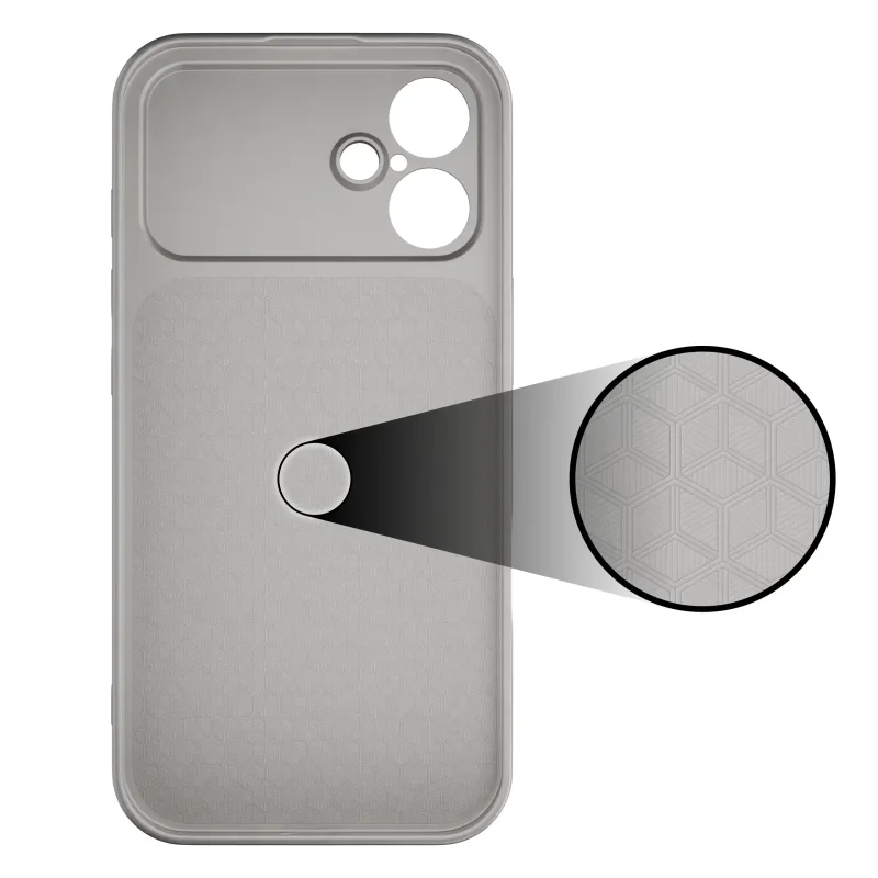 Wewnętrzna strona szarego etui MagSafe do iPhone 16 z fakturowaną powierzchnią