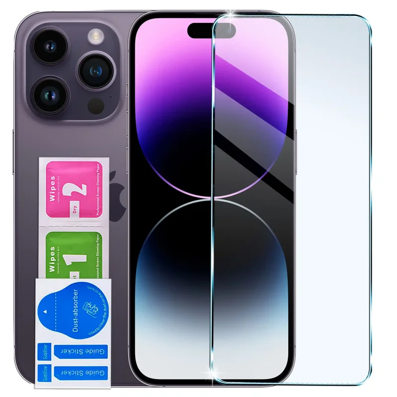Szkło hartowane 9H do iPhone 14 Pro z zestawem ściereczek i naklejek montażowych