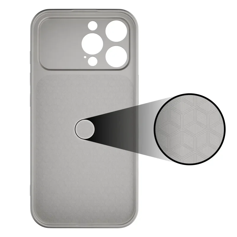 Wewnętrzna strona szarego etui MagSafe do iPhone 15 Pro z fakturowaną powierzchnią