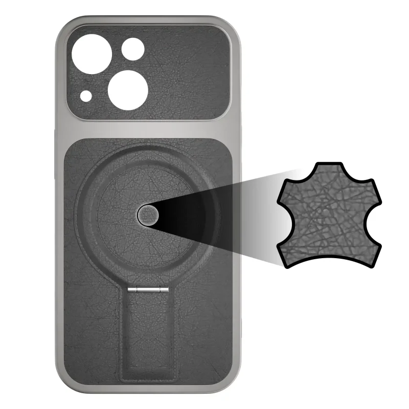 Szare skórzane wykończenie plecków etui MagSafe do iPhone 13 / 14