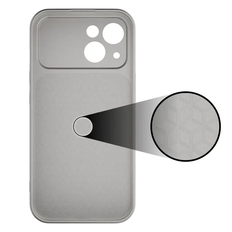Wewnętrzna strona szarego etui MagSafe do iPhone 13 / 14 z fakturowaną powierzchnią