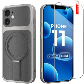 Etui do iPhone 11 Magsafe skórzane szare ze szkłem