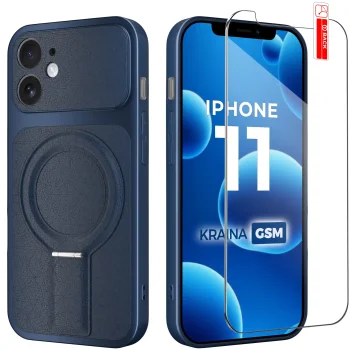Etui do iPhone 11 Magsafe skórzane granatowe ze szkłem