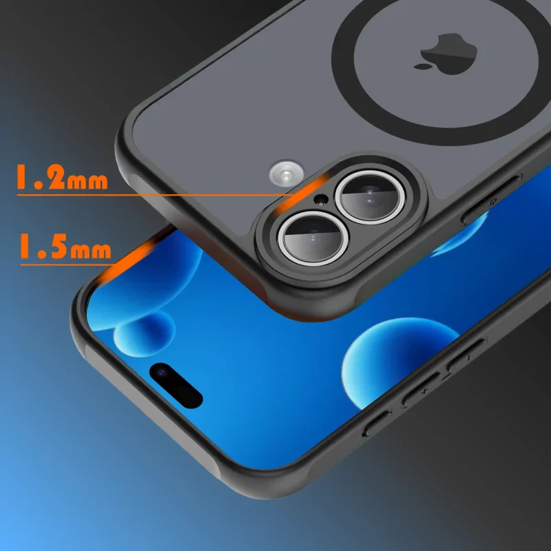 Czarne etui MagSafe do iPhone 17 z podwyższonymi rantami