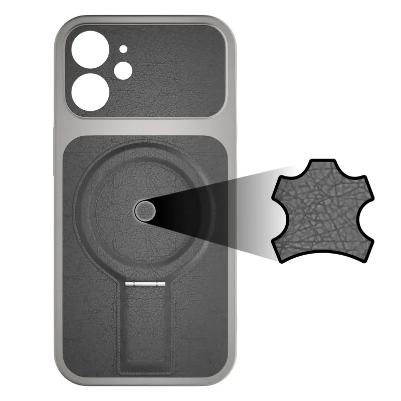 Szare skórzane wykończenie plecków etui MagSafe do iPhone 12