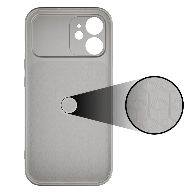 Wewnętrzna strona szarego etui MagSafe do iPhone 12 z fakturowaną powierzchnią
