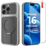 Etui do iPhone 16 Pro Max Magsafe skórzane szare ze szkłem