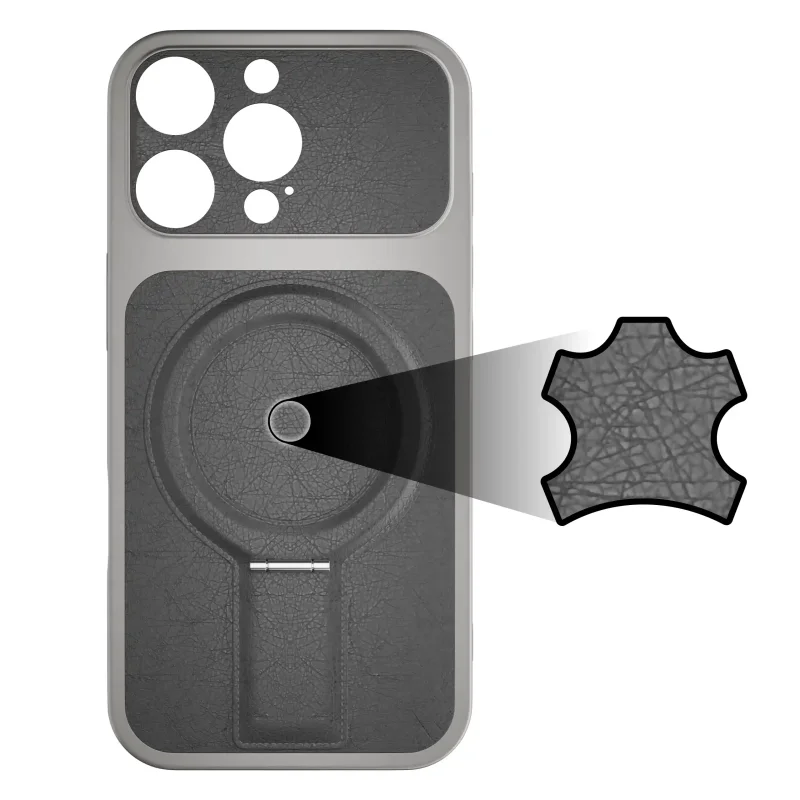 Szare skórzane wykończenie plecków etui MagSafe do iPhone 16 Pro Max