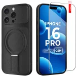Etui do iPhone 16 Pro Magsafe skórzane czarne ze szkłem