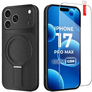 Etui do iPhone 17 Pro Max / iPhone 18 Pro Max Magsafe skórzane czarne ze szkłem
