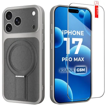 Etui do iPhone 17 Pro Max / iPhone 18 Pro Max Magsafe skórzane szare ze szkłem
