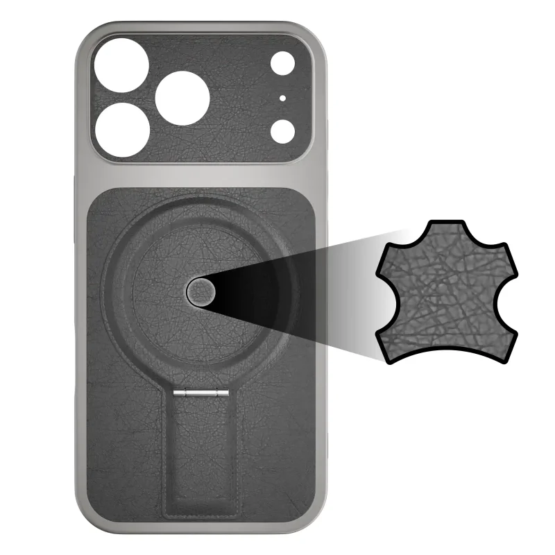 Szare skórzane wykończenie plecków etui MagSafe do iPhone 17 Pro Max