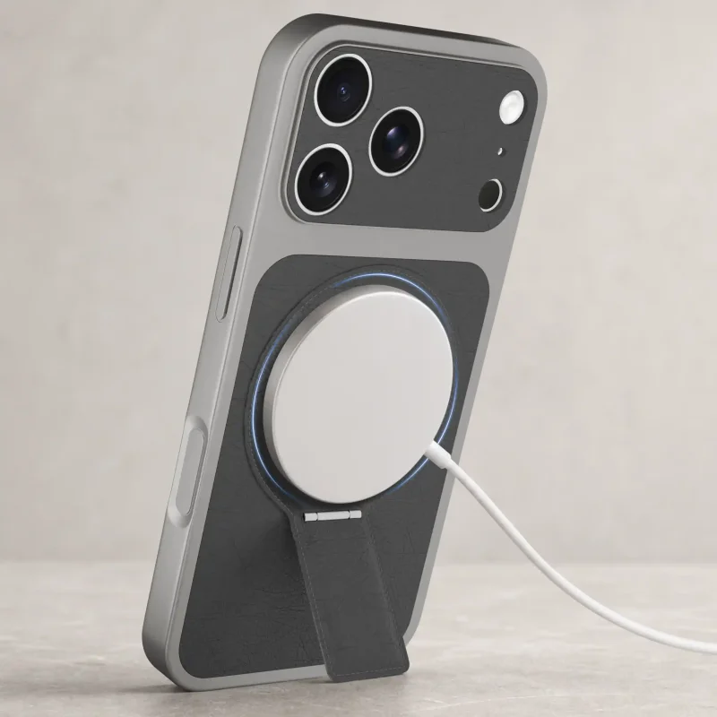 Szare etui MagSafe do iPhone 17 Pro Max kompatybilne z ładowarką indukcyjną